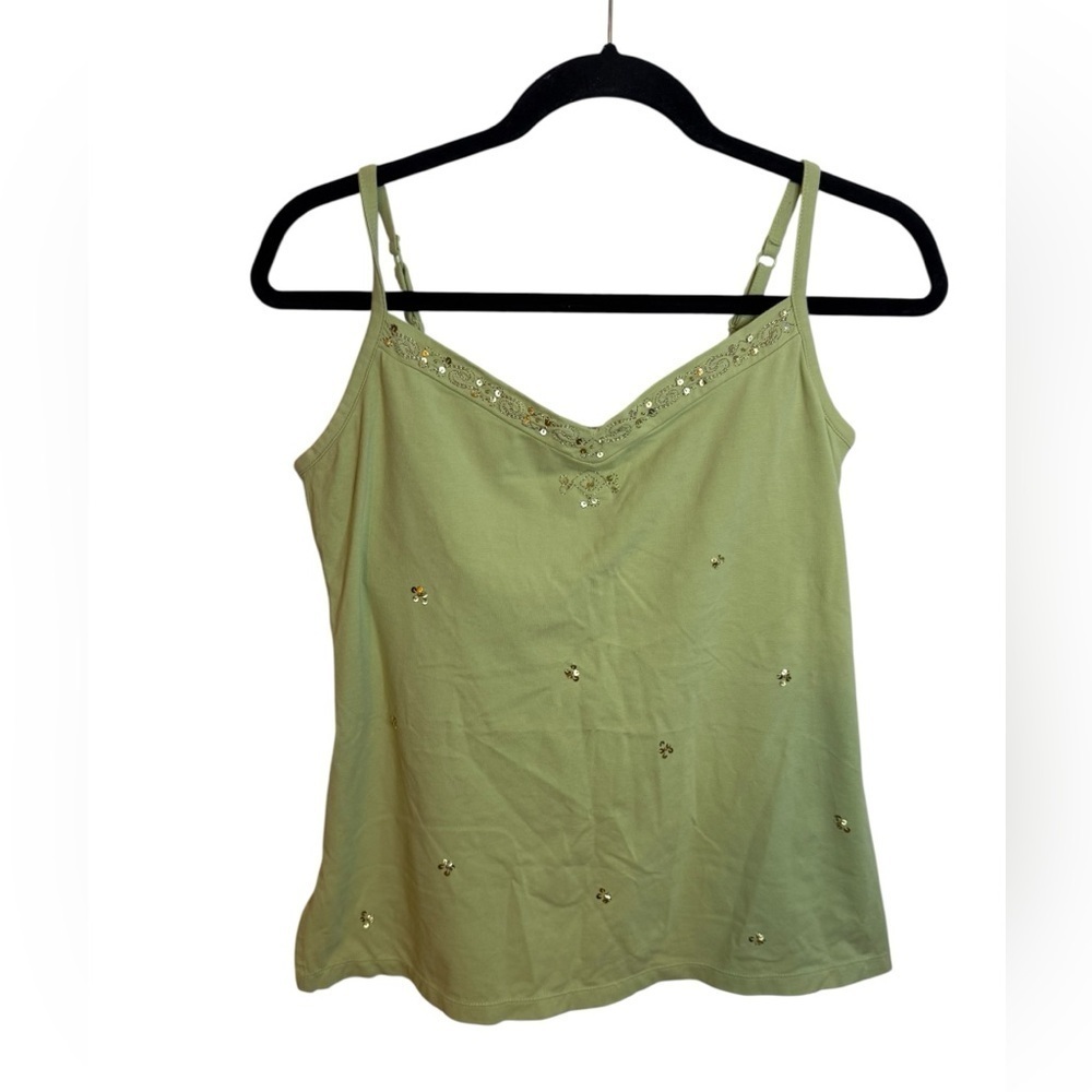 Sonoma Vintage Y2K Sage Green Embroidered Sequin Cami Top